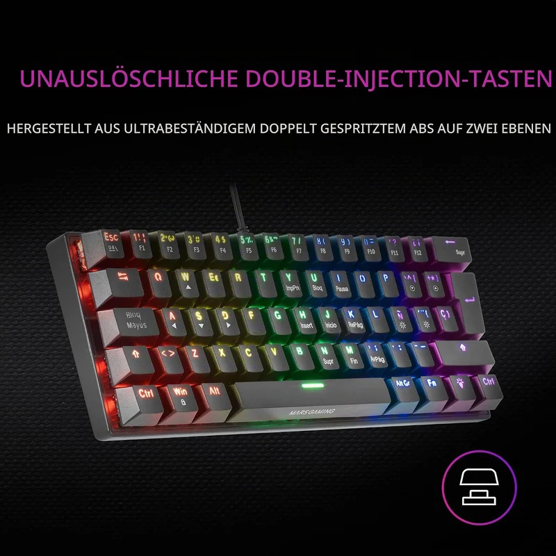Mars Gaming MK60 Schwarz, Mechanische Gaming Tastatur FRGB, Antighosting, Switch Mechanischer Rot, I