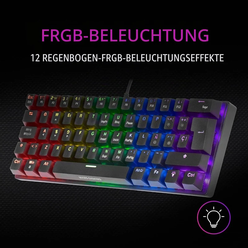 Mars Gaming MK60 Schwarz, Mechanische Gaming Tastatur FRGB, Antighosting, Switch Mechanischer Rot, I