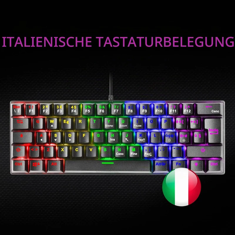 Mars Gaming MK60 Schwarz, Mechanische Gaming Tastatur FRGB, Antighosting, Switch Mechanischer Rot, I