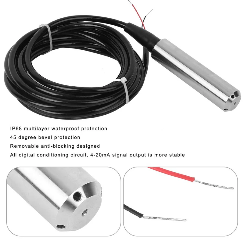 Füllstandssensor Wasser TL-136, DC 24V 4-20ma Wasserstandssensor Edelstahl Flüssigkeitsstandsensor I