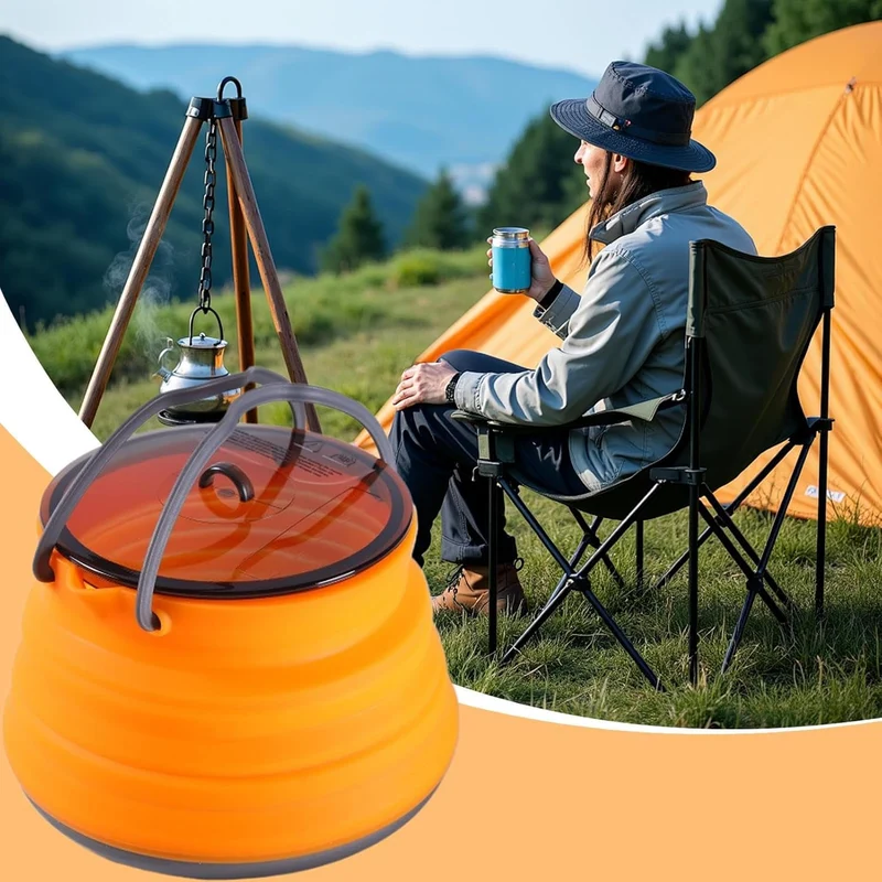 Silikon-Camping-Kochtopf, faltbare Silikon-Kaffeekanne, 16,3 x 16,3 x 4,9 cm, grosses Fassungsvermög