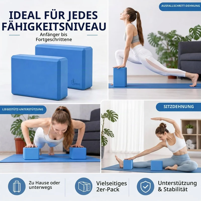 EXERZ Yoga-Blöcke, 2 Stück, Gymnastikblöcke, Übung, Workout, Fitness, Pilates, Stretch, Handstand, r