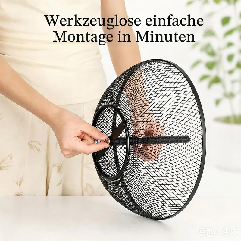 AiQInu 2-Stöckiger Obstständer 44 Cm, Metall Obstkorb mit Holzgriff, Schwarze Obstschale 2 Etagen, D