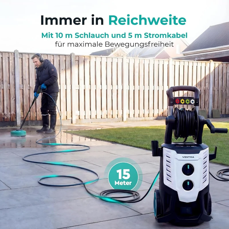 VENTRA® Hochdruckreiniger 2200W - 170 Bar - 450 l/h - 10m Schlauch | Schlauchaufroller, Terrassenrei