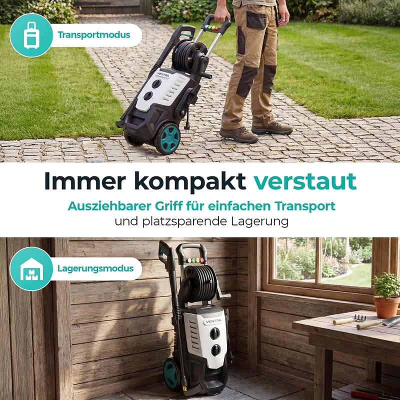 VENTRA® Hochdruckreiniger 2200W - 170 Bar - 450 l/h - 10m Schlauch | Schlauchaufroller, Terrassenrei