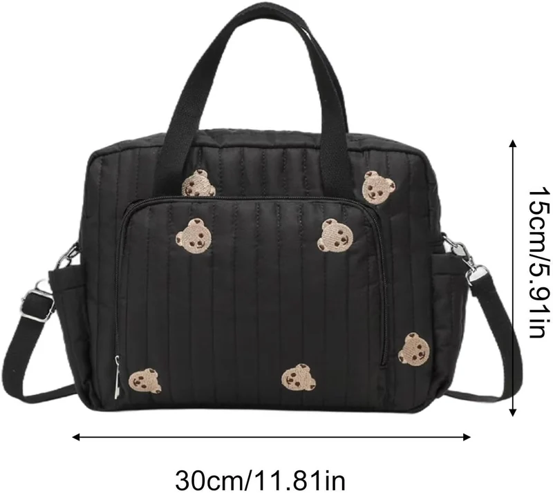 Wickeltasche Für Die Reise Niedliche Bärenstickerei Windelfächer-mit Schwarz, Schwarz