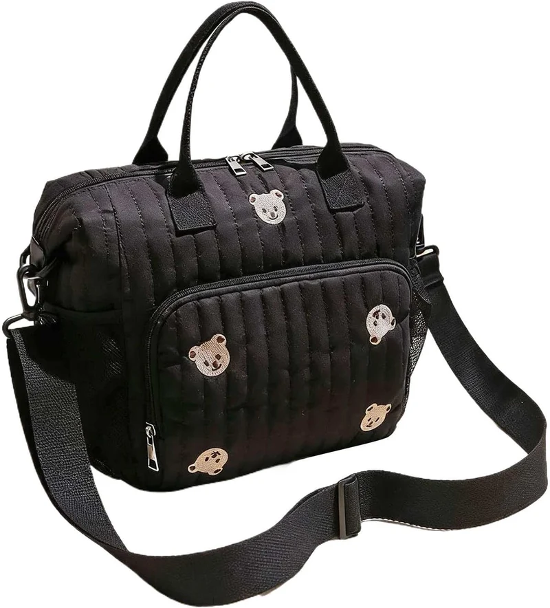 Wickeltasche Für Die Reise Niedliche Bärenstickerei Windelfächer-mit Schwarz, Schwarz
