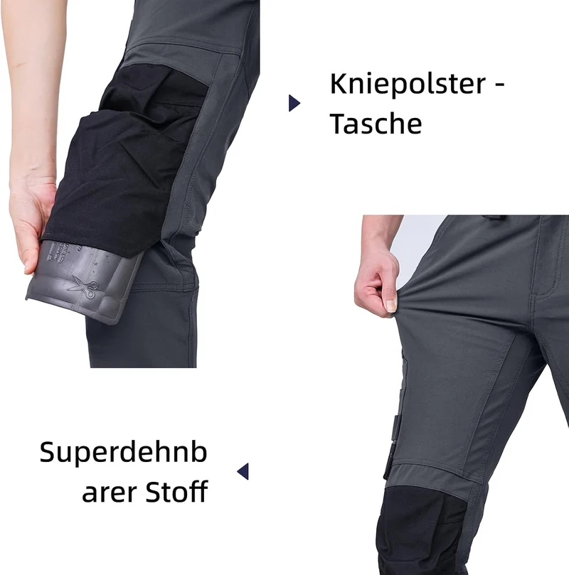 WORK IDEA Damen Slim-Fit Stretch Arbeitshose: Kritische Stoffbereiche aus Cordura – strapazierfähige