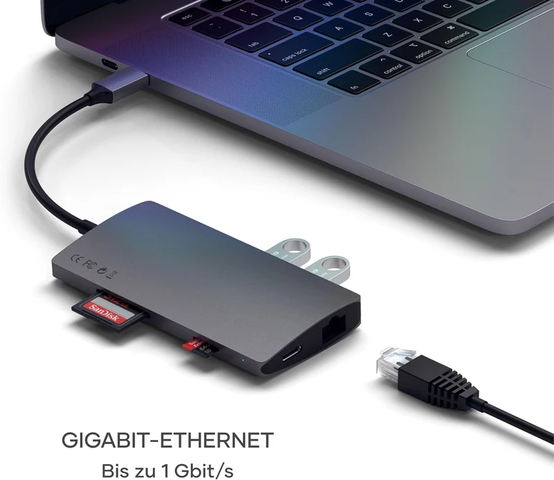 SATECHI USB-C Hub V2 8-in-1, PD 60 W, Space Grau Space Grau V2 60W USB-A 4K, Space Grau V2 60W USB-A