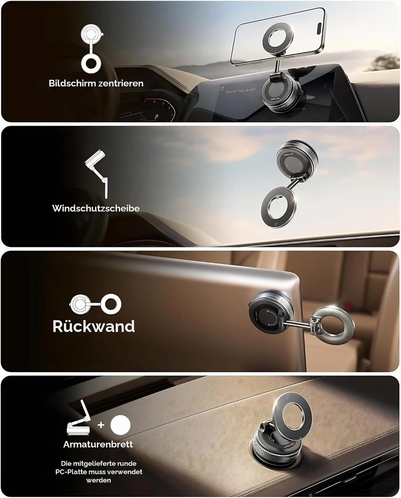 Generisch 360 Grad drehbare magnetische Handyhalterung fürs Auto, Vakuum-Saugnapf, starker Halt, uni