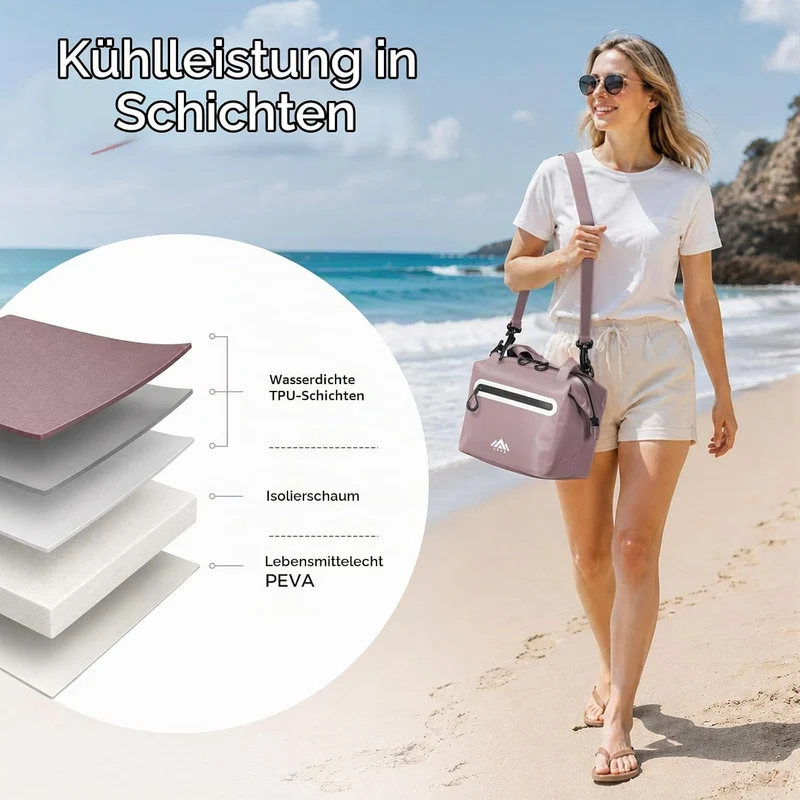 Lekesky Kühltasche Klein 12L – Wasserdicht & Leckgeschützt, Isolierte Lunchtasche für Unterwegs, Tra