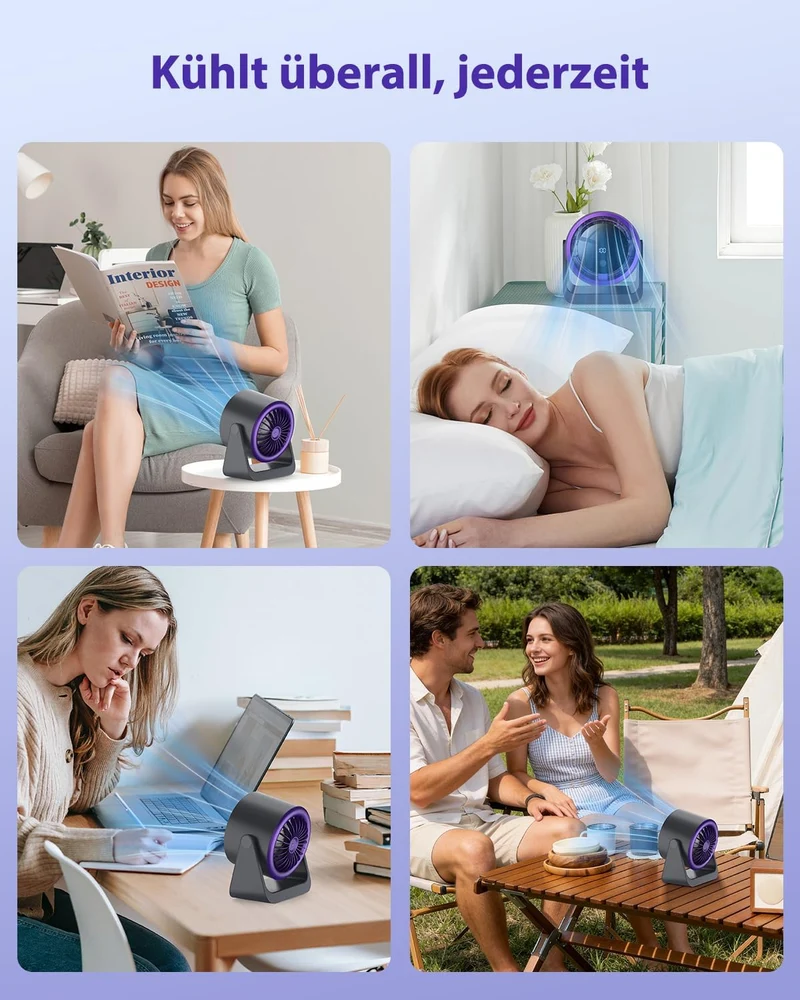 Timiyou Tischventilator Leise mit LED-Anzeige, 100 Geschwindigkeitsstufen, USB-Aufladbar & Tragbar –