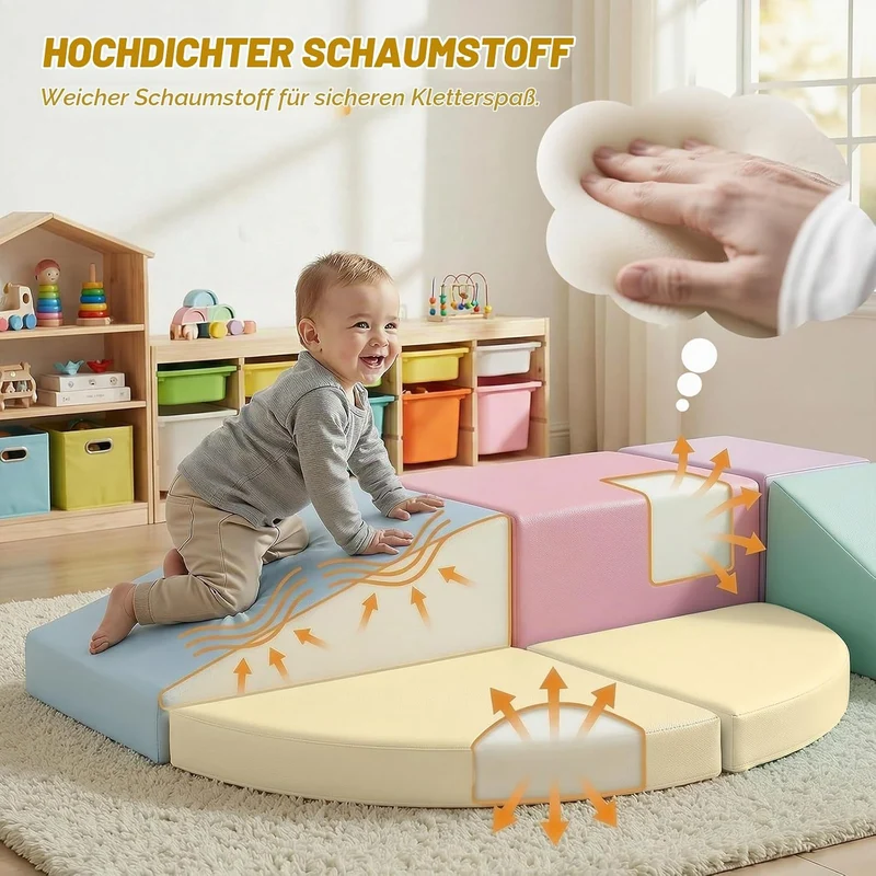 JungleDove Schaumstoff Bausteine Kinder Klettern Indoor - 6 PCS Softbausteine Riesenbausteine für Ba