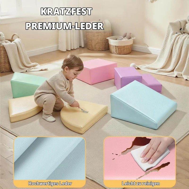 JungleDove Schaumstoff Bausteine Kinder Klettern Indoor - 6 PCS Softbausteine Riesenbausteine für Ba