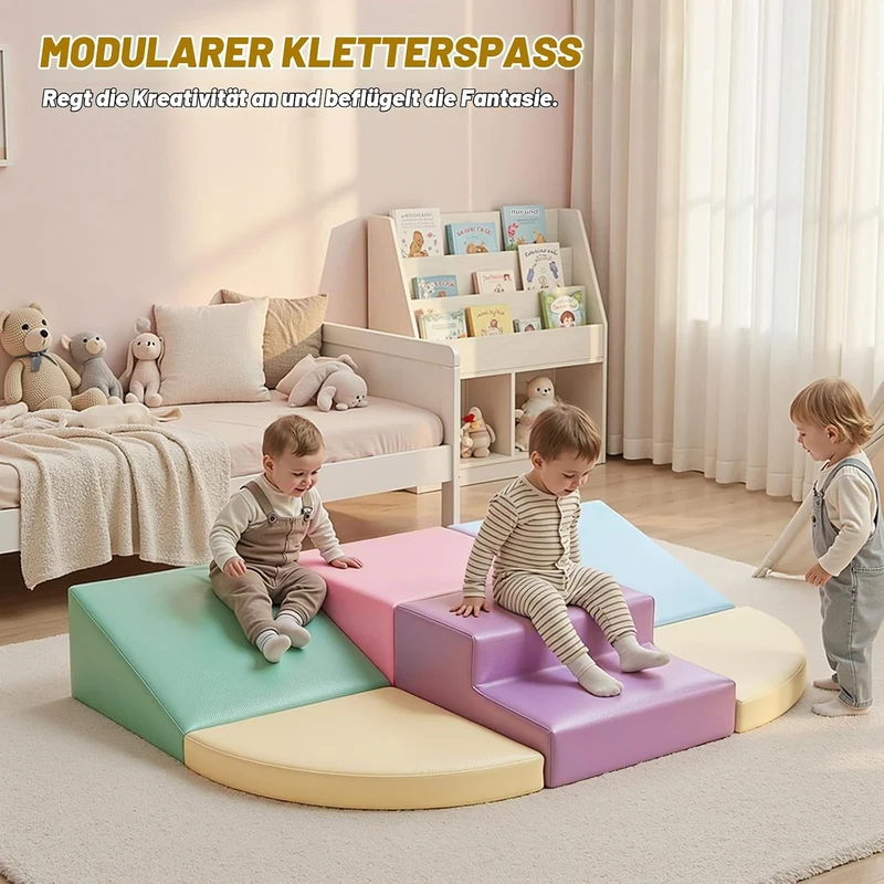 JungleDove Schaumstoff Bausteine Kinder Klettern Indoor - 6 PCS Softbausteine Riesenbausteine für Ba
