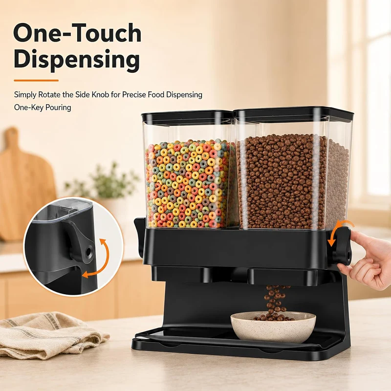 3L Grosse Müslispender mit Doppelbehälter, Cornflakes Spender aus ABS+PS, Cornflakes Behälter mit De