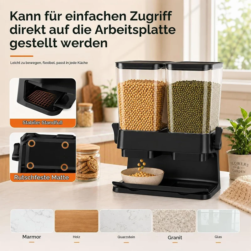 3L Grosse Müslispender mit Doppelbehälter, Cornflakes Spender aus ABS+PS, Cornflakes Behälter mit De