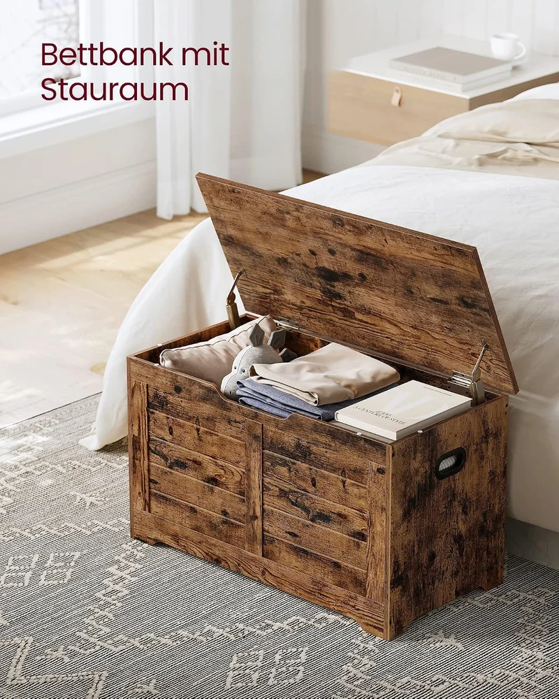 VASAGLE Schuhbank, Sitzbank mit Stauraum, Sitztruhe mit 2 Sicherheitsscharnieren, Aufbewahrungsschra