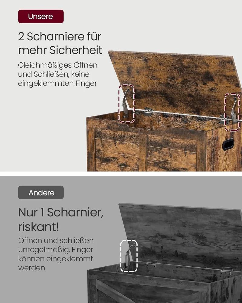 VASAGLE Schuhbank, Sitzbank mit Stauraum, Sitztruhe mit 2 Sicherheitsscharnieren, Aufbewahrungsschra