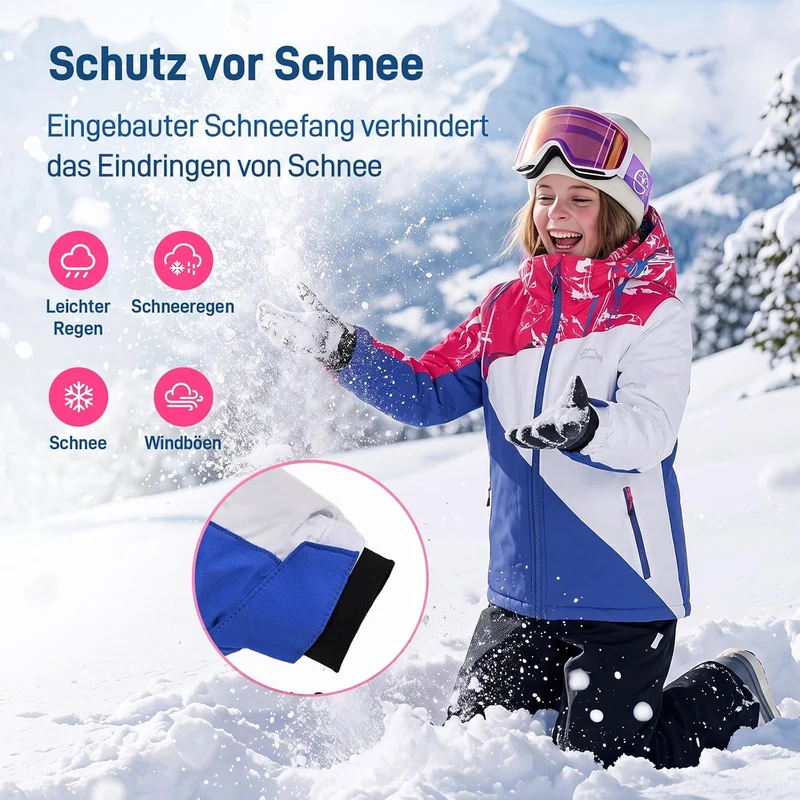 SMONTY Mädchen Skijacke, wasserdicht, warm, mit Kapuze, Schnee-Wintermantel für Kinder 128-134 Blau,