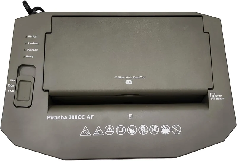 Aktenvernichter autofeed Partikelschnitt Sicherheit P-4 Profi Office Piranha 308 AF - 80 Blatt Einzu