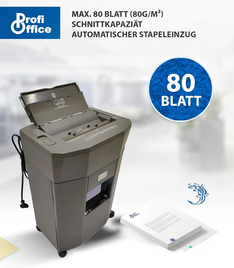 Aktenvernichter autofeed Partikelschnitt Sicherheit P-4 Profi Office Piranha 308 AF - 80 Blatt Einzu