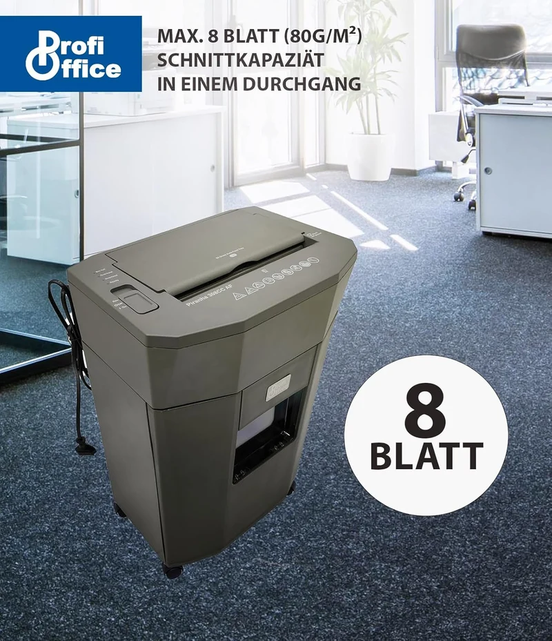 Aktenvernichter autofeed Partikelschnitt Sicherheit P-4 Profi Office Piranha 308 AF - 80 Blatt Einzu