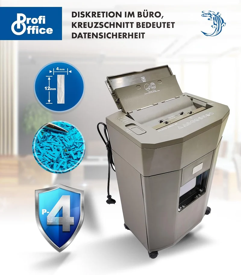 Aktenvernichter autofeed Partikelschnitt Sicherheit P-4 Profi Office Piranha 308 AF - 80 Blatt Einzu