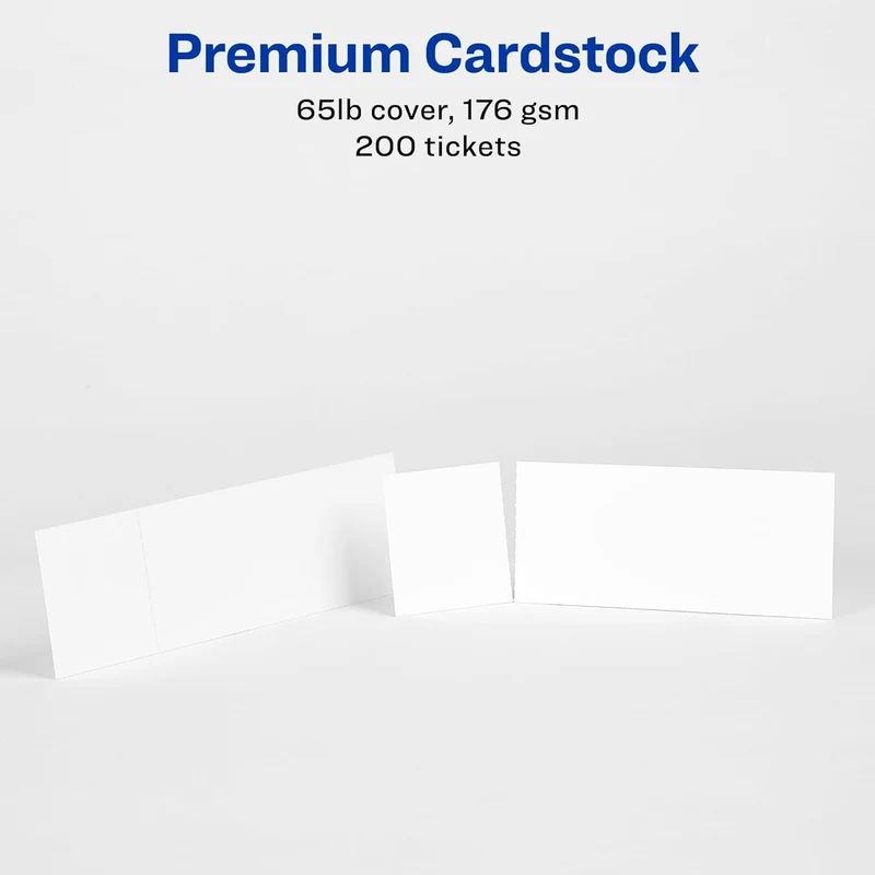 Avery Bedruckbare Tickets mit abreissbaren Stäben, Weiss, 4,5 cm Breite x 14,9 cm Länge – Laser, Tin
