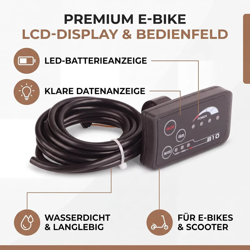 Qiilu LCD-Anzeigefeld, LED-Anzeige für Elektrofahrrad 810 mit 4-Draht-Kabelbedienfeld