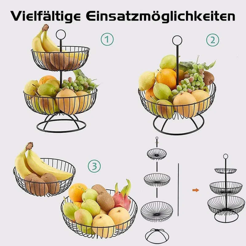 Obst Etagere 3 Stöckig, Obstkorb Etagere Metall, Stabil Obstschale Snackbar Obst und Gemüse Aufbewah
