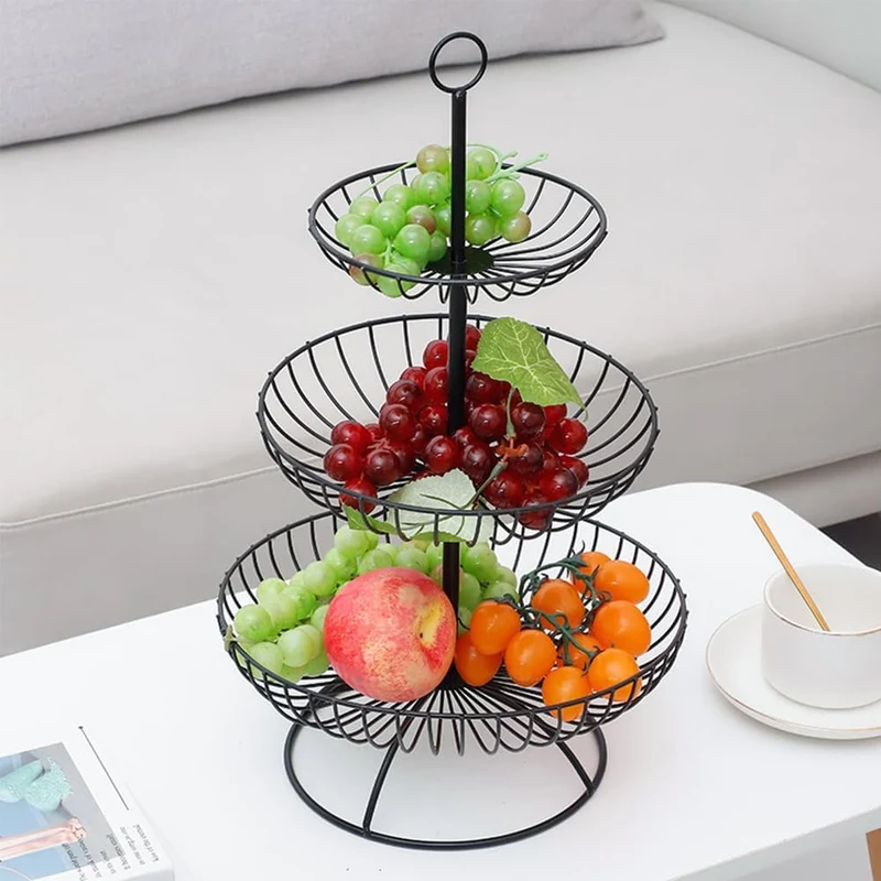 Obst Etagere 3 Stöckig, Obstkorb Etagere Metall, Stabil Obstschale Snackbar Obst und Gemüse Aufbewah