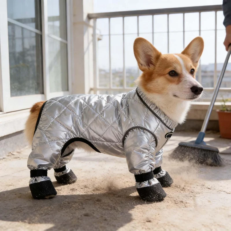 wasserdichte Hundestiefel mit Hosenträgern Winter-Schneeanzug mit Geschirr, warm gefütterter Overall