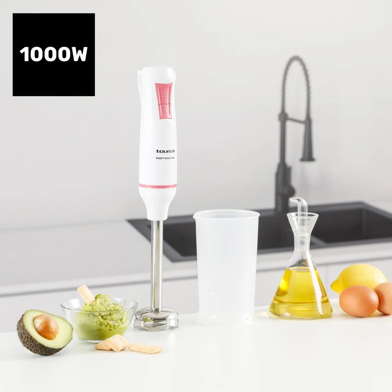 Taurus – Handmixer Robot 1000 Edelstahl| 2 Geschwindigkeitsstufen + Turbo| Edelstahlklingen| Spritzs