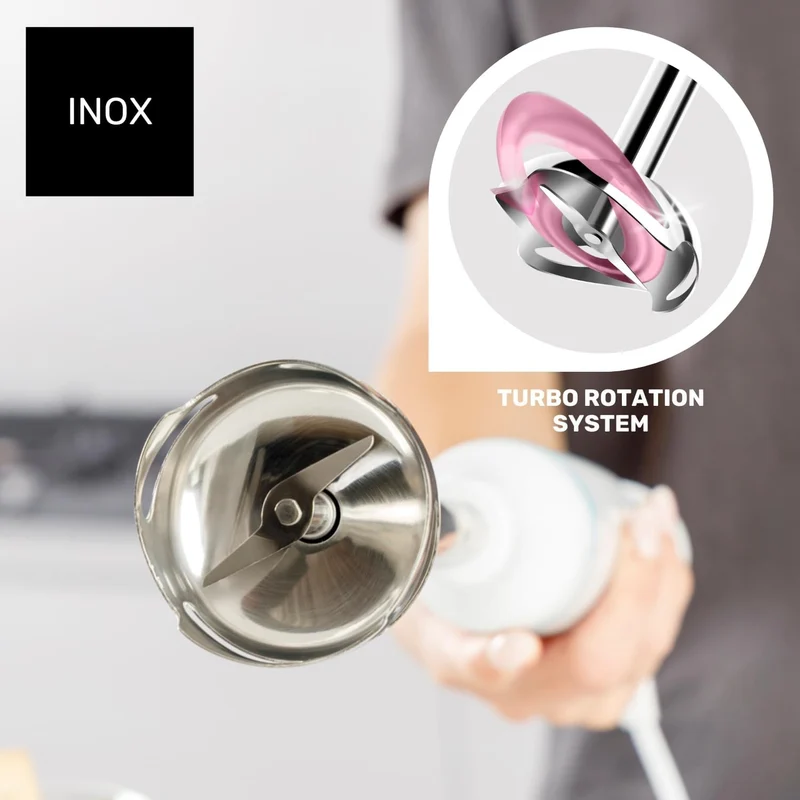 Taurus – Handmixer Robot 1000 Edelstahl| 2 Geschwindigkeitsstufen + Turbo| Edelstahlklingen| Spritzs