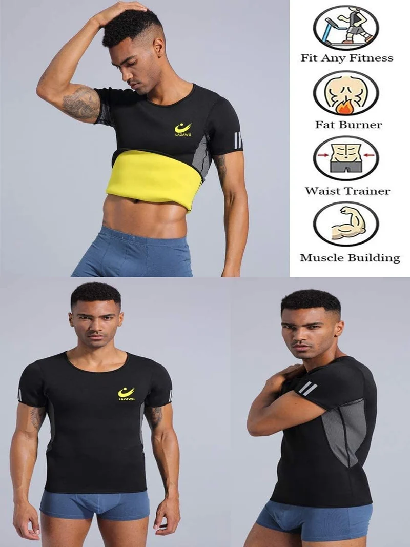 LAZAWG Schwitzweste für Herren, T-Shirt, Tanktop, Fitness- und Schwitzkleidung, kurzärmelig, für Sch