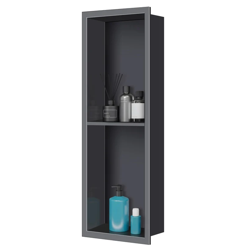 FTL Wandnische Dusche Edelstahl 20x60x10 cm,Schwarz Duschnische für Badezimmer,Keine Fliesen Erforde