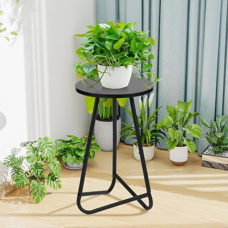 HDANI 50cm Rund Pflanzenständer,Blumenständer,Pflanzenregal aus Holz und Metall,Modernes Regal für Z