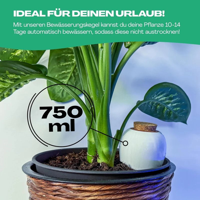 Netrox Bewässerungskegel aus Ton – 1x 750ml – ideal im Urlaub, bis 14 Tage – automatische Pflanzenbe