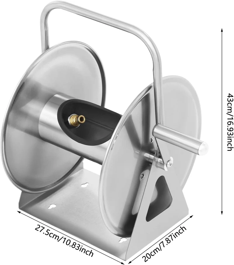 Professionelle Metall-Schlauchtrommel Manuell Schlauchaufroller mit Kurbel Edelstahl Schlauchtrommel