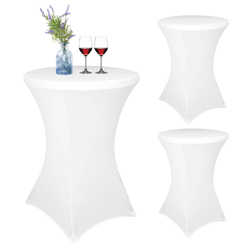 3er-Set Weiss Stretch Stehtisch Husse Ø 70-75 cm Verstärkung im Fussbereich & 40°C Waschbar, rutschf