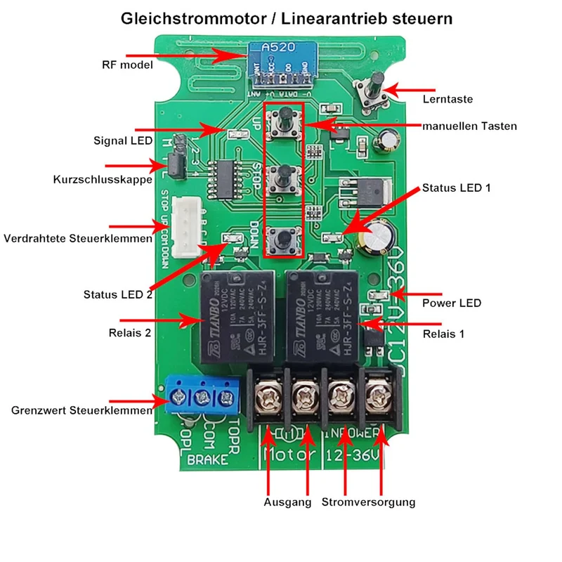 500M DC-Motor Vorwärts- und Rückwärtsdrehung Drahtlose Fernbedienung System 12V 24V Momentan 24v ele
