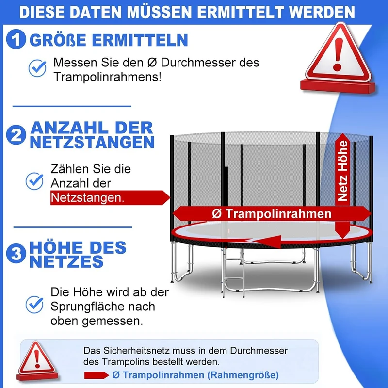 Baunsal® Trampolin Sicherheitsnetz Ø 183 185 244 250 275 277 300 305 366 370 335 337 396 400 427 430