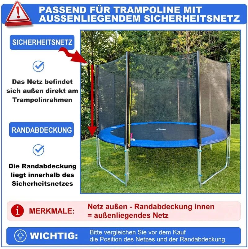 Baunsal® Trampolin Sicherheitsnetz Ø 183 185 244 250 275 277 300 305 366 370 335 337 396 400 427 430