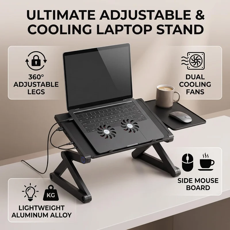 Ejoyous Laptopständer Höhenverstellbar, Aluminium Notebooktisch Laptoptisch mit Maus-Plattform Klapp
