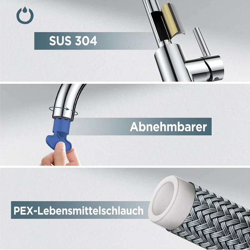 FORIOUS Wasserhahn Küche, Mischbatterie Küche, Küchenarmatur mit 360°Drehbar, Spülenarmatur mit Einh