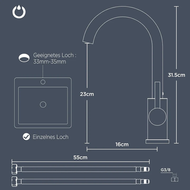 FORIOUS Wasserhahn Küche, Mischbatterie Küche, Küchenarmatur mit 360°Drehbar, Spülenarmatur mit Einh
