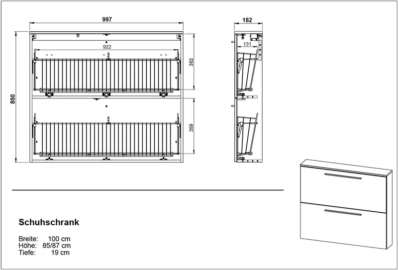 Germania Schuhschrank 2575-84 GW-Utah, in Weiss, mit Platz für 8 Paar Schuhe, geringe Tiefe, ideal f