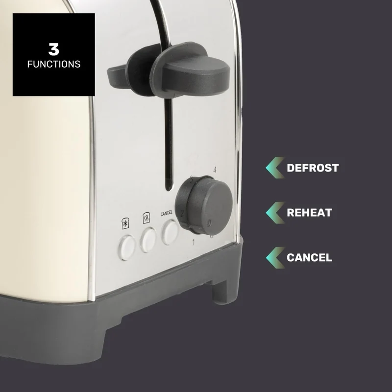 Taurus – Toaster Vintage Creme, 1500W, 2 extra lange Schlitze, 7 Bräunungsstufen, 3 Funktionen, Edel