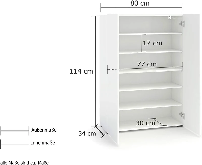 möbelando Schuhschrank Dielenkommode Flurschrank Schuhkommode Schrank Flurmöbel Glossy I 80x115 cm W